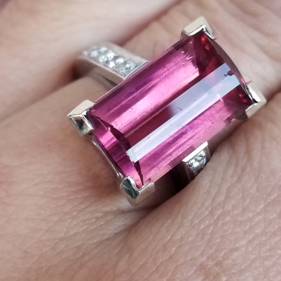 Sale! Huge 14+ carats  14k custom made Russian tourmaline raspberry diamond ring - Picture 4 of 16